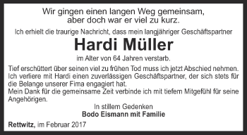 Traueranzeige von Hardi Müller von Thüringer Allgemeine, Thüringische Landeszeitung