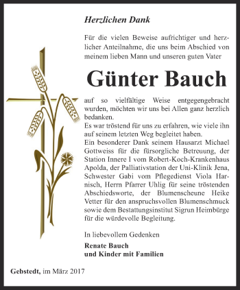 Traueranzeige von Günter Bauch von Thüringer Allgemeine, Thüringische Landeszeitung