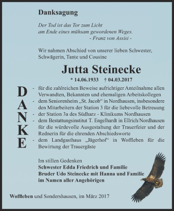 Traueranzeige von Jutta Steinecke von Thüringer Allgemeine