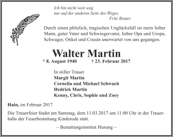 Traueranzeige von Walter Martin von Thüringer Allgemeine