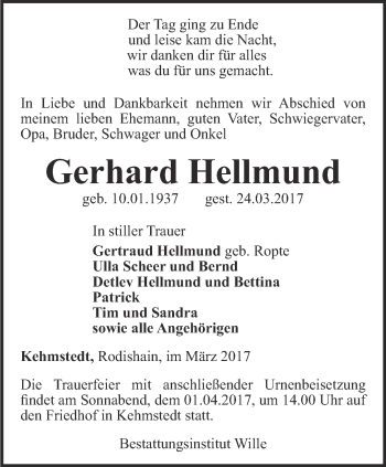 Traueranzeige von Gerhard Hellmund von Thüringer Allgemeine