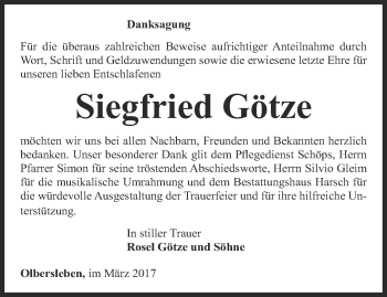 Traueranzeige von Siegfried Götze von Thüringer Allgemeine