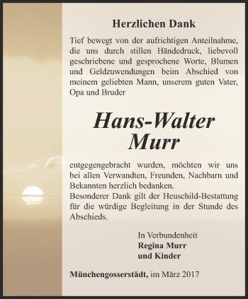 Traueranzeige von Hans-Walter Murr von Thüringer Allgemeine, Thüringische Landeszeitung