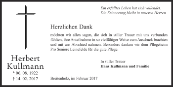 Traueranzeige von Herbert Kullmann von Thüringer Allgemeine