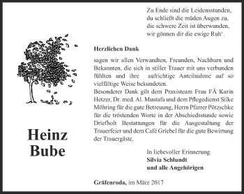 Traueranzeige von Heinz Bube von Thüringer Allgemeine