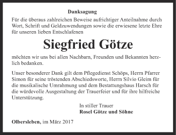 Traueranzeige von Siegfried Götze von Thüringer Allgemeine, Thüringische Landeszeitung