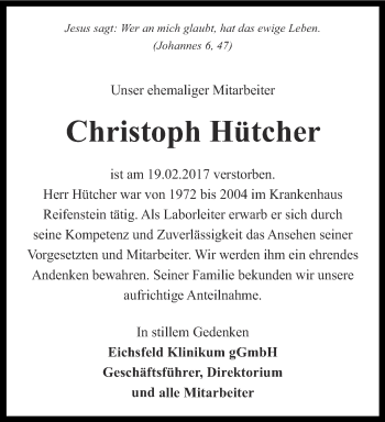 Traueranzeige von Christoph Hütcher von Thüringer Allgemeine