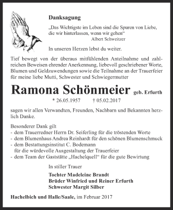 Traueranzeige von Ramona Schönmeier von Thüringer Allgemeine