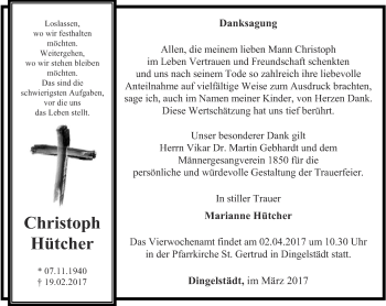Traueranzeige von Christoph Hütcher von Thüringer Allgemeine
