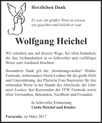 Traueranzeige von Wolfgang Heichel von Thüringer Allgemeine, Thüringische Landeszeitung