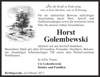 Traueranzeige von Horst Golembewski von Thüringer Allgemeine