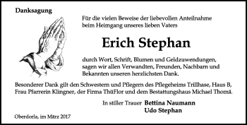 Traueranzeige von Erich Stephan von Thüringer Allgemeine, Thüringische Landeszeitung