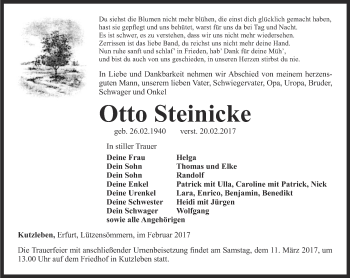 Traueranzeige von Otto Steinicke von Thüringer Allgemeine, Thüringische Landeszeitung