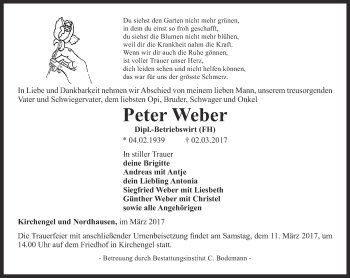 Traueranzeige von Peter Weber von Thüringer Allgemeine