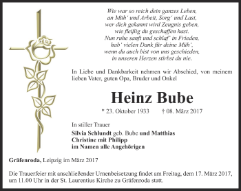 Traueranzeige von Heinz Bube von Thüringer Allgemeine