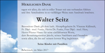 Traueranzeige von Walter Seitz von Thüringer Allgemeine, Thüringische Landeszeitung