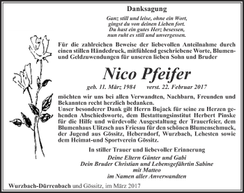 Traueranzeige von Nico Pfeifer von Ostthüringer Zeitung