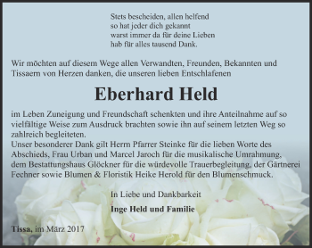 Traueranzeige von Eberhard Held von Ostthüringer Zeitung