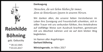 Traueranzeige von Reinhilde Böhning von Thüringer Allgemeine