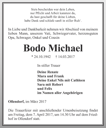 Traueranzeige von Bodo Michael von Thüringer Allgemeine, Thüringische Landeszeitung