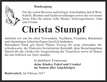 Traueranzeige von Christa Stumpf von Thüringer Allgemeine