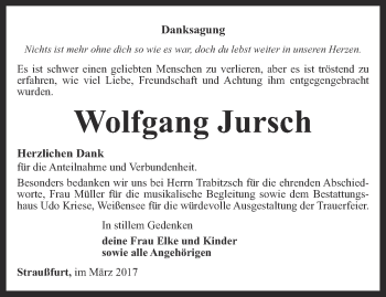 Traueranzeige von Wolfgang Jursch von Thüringer Allgemeine