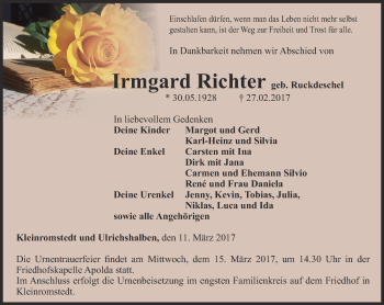 Traueranzeige von Irmgard Richter von Thüringer Allgemeine, Thüringische Landeszeitung