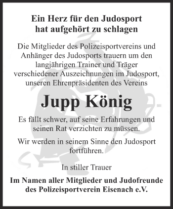 Traueranzeige von Jupp König von Thüringer Allgemeine, Thüringische Landeszeitung