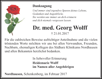 Traueranzeige von Georg Wolff von Thüringer Allgemeine