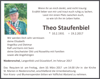 Traueranzeige von Theo Staufenbiel von Thüringer Allgemeine
