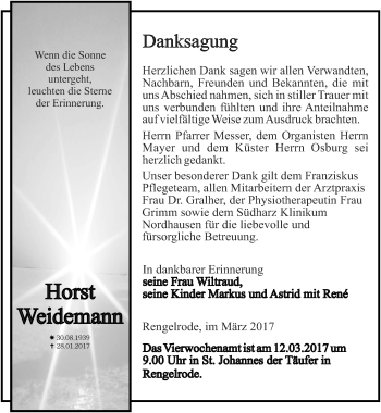 Traueranzeige von Horst Weidemann von Thüringer Allgemeine