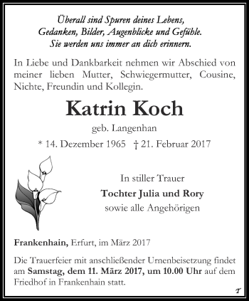 Traueranzeige von Katrin Koch von Thüringer Allgemeine