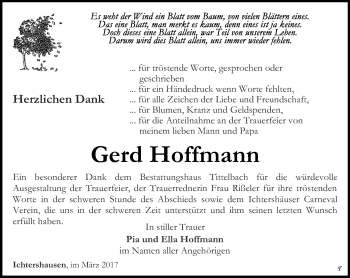 Traueranzeige von Gerd Hoffmann von Thüringer Allgemeine