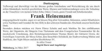 Traueranzeige von Frank Heinemann von Thüringer Allgemeine, Thüringische Landeszeitung