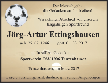 Traueranzeige von Jörg-Artur Ettingshausen von Thüringer Allgemeine