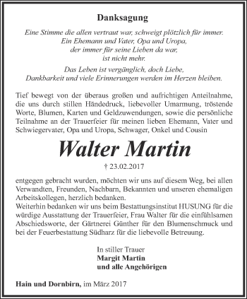 Traueranzeige von Walter Martin von Thüringer Allgemeine