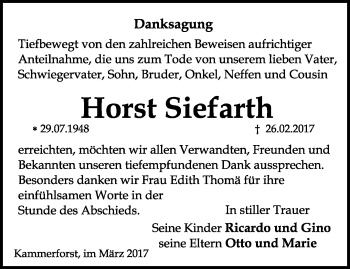 Traueranzeige von Horst Siefarth von Thüringer Allgemeine, Thüringische Landeszeitung