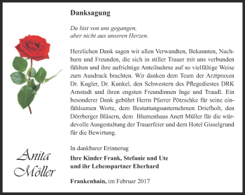 Traueranzeige von Anita Möller von Thüringer Allgemeine