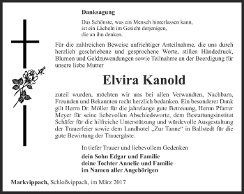 Traueranzeige von Elvira Kanold von Thüringer Allgemeine