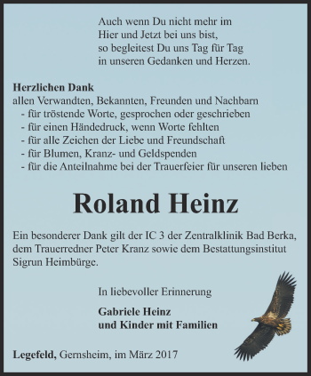 Traueranzeige von Roland Heinz von Thüringer Allgemeine, Thüringische Landeszeitung