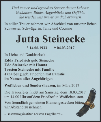 Traueranzeige von Jutta Steinecke von Thüringer Allgemeine