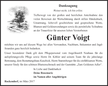 Traueranzeige von Günter Voigt von Ostthüringer Zeitung