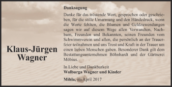 Traueranzeige von Klaus-Jürgen Wagner von Thüringer Allgemeine, Thüringische Landeszeitung