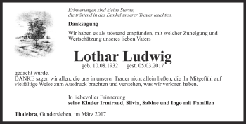 Traueranzeige von Lothar Ludwig von Thüringer Allgemeine