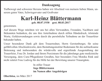 Traueranzeige von Karl-Heinz Blättermann von Thüringer Allgemeine