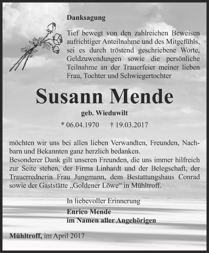 Traueranzeigen Von Susann Mende Trauer In Thueringen De