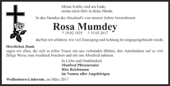 Traueranzeige von Rosa Mumdey von Thüringer Allgemeine