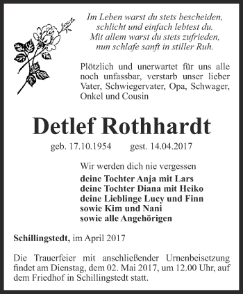 Traueranzeige von Detlef Rothhardt von Thüringer Allgemeine