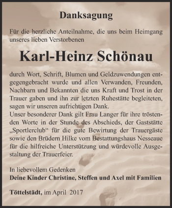 Traueranzeige von Karl-Heinz Schönau von Thüringer Allgemeine, Thüringische Landeszeitung