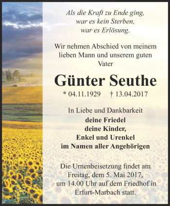 Traueranzeige von Günter Seuthe von Thüringer Allgemeine, Thüringische Landeszeitung